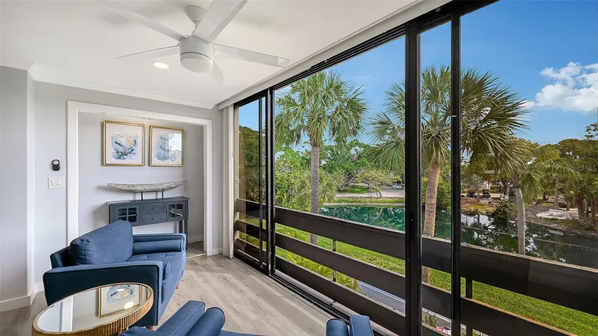 Lanai with pond view