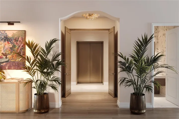 Private elevator lobby access to your residence. Renderings and plans are conceptual and provided for illustrative purposes only, with final design, materials, and specifications subject to change without notice.