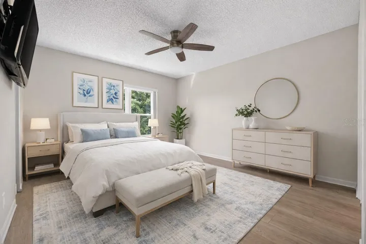 Virtually staged primary bedroom
