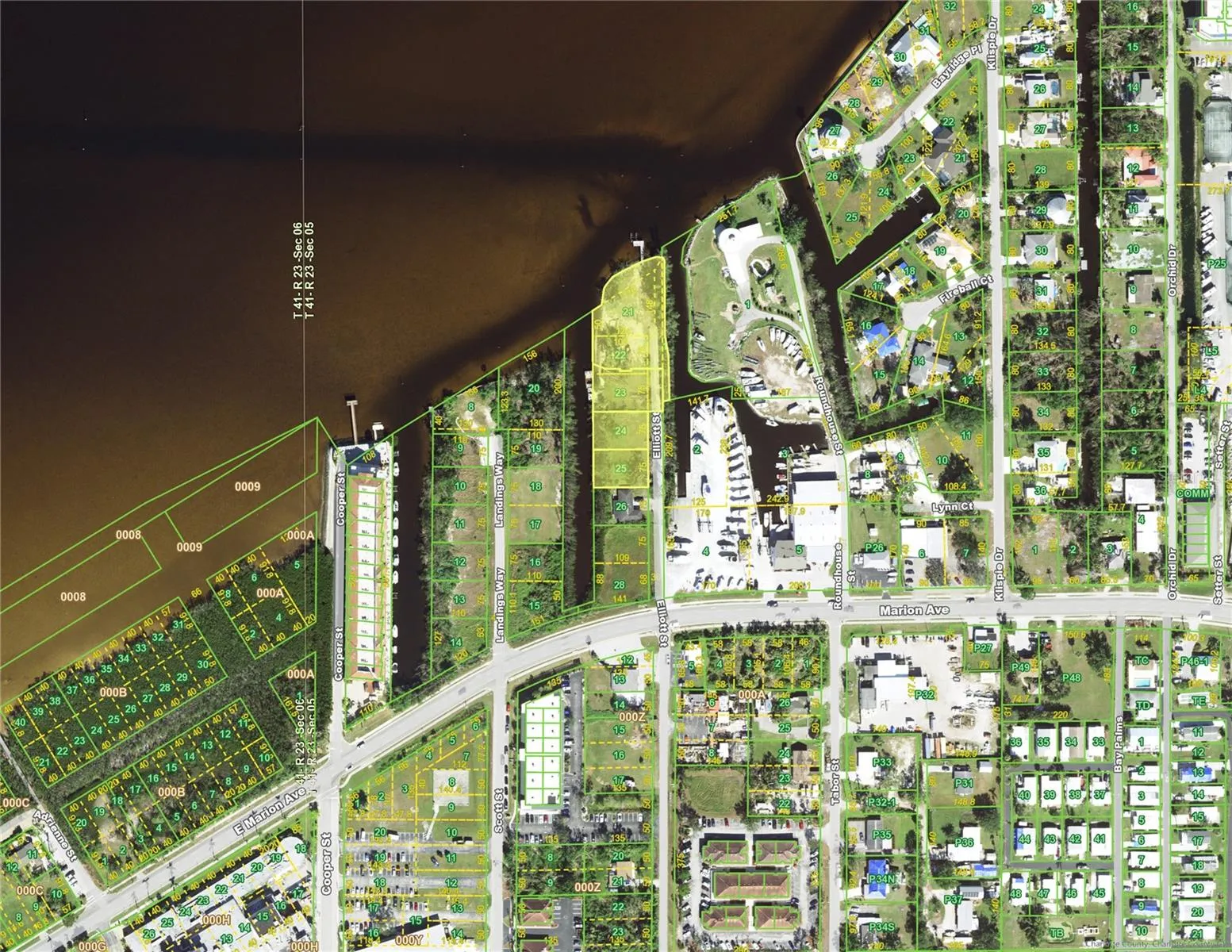 AERIAL IS ALL 4 PARCELS LOTS 25 24 23 AND THE NORTH PARCEL IS LOTS 21 AND 22