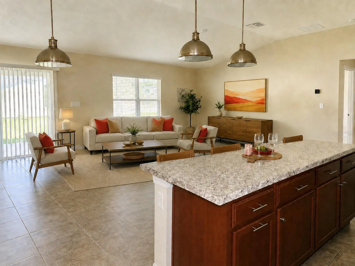 Staged - Kitchen and Living Area