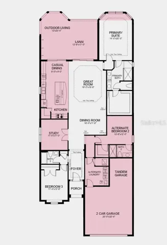 Floor Plan - Additional Highlights Include: gourmet kitchen with casual dining, tray ceiling package, 10' ceilings, extended covered lanai, tandem garage, outdoor kitchen rough-in, under cabinet lighting, pool and spa pre-wire, and 8' interior doors