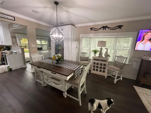 Dining room located in the open plan between kitchen and the living room area… Oh and that is Jack