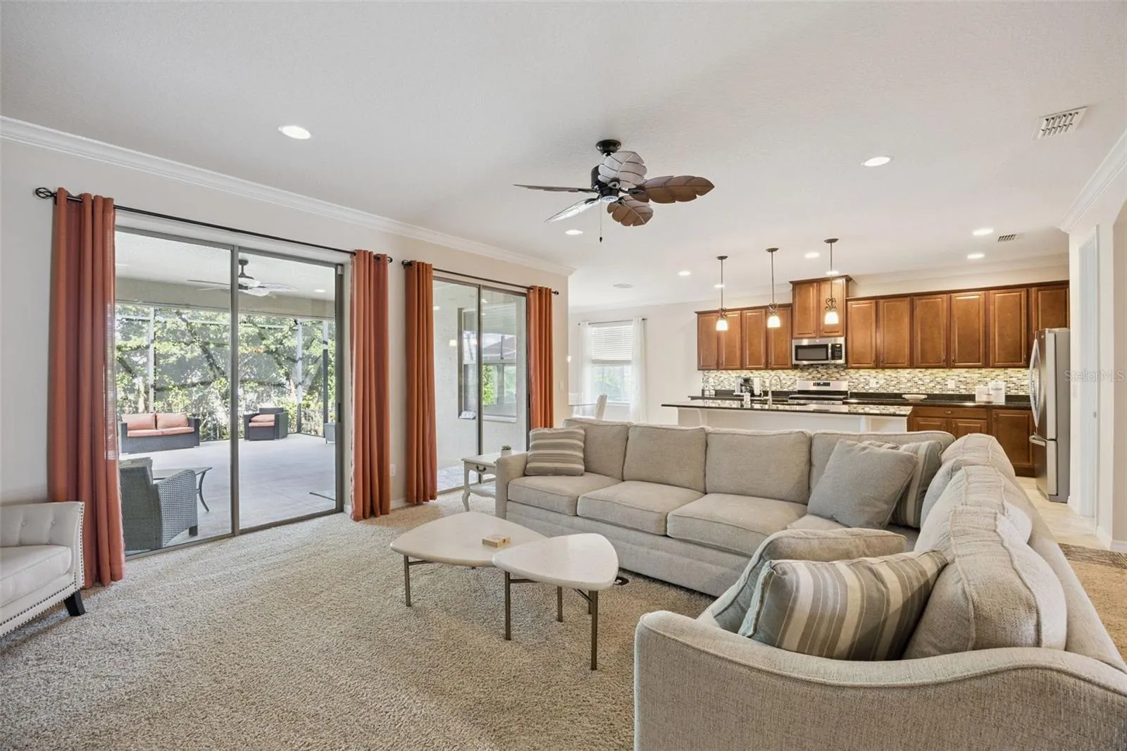 Living Room and Sliding Open Back Doors