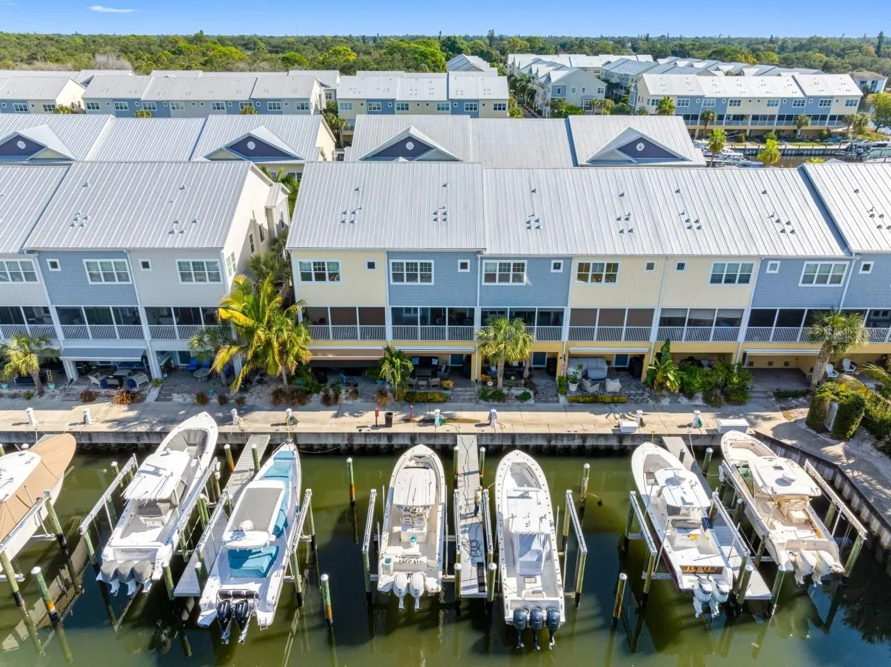 Rear view with wet slips and dock