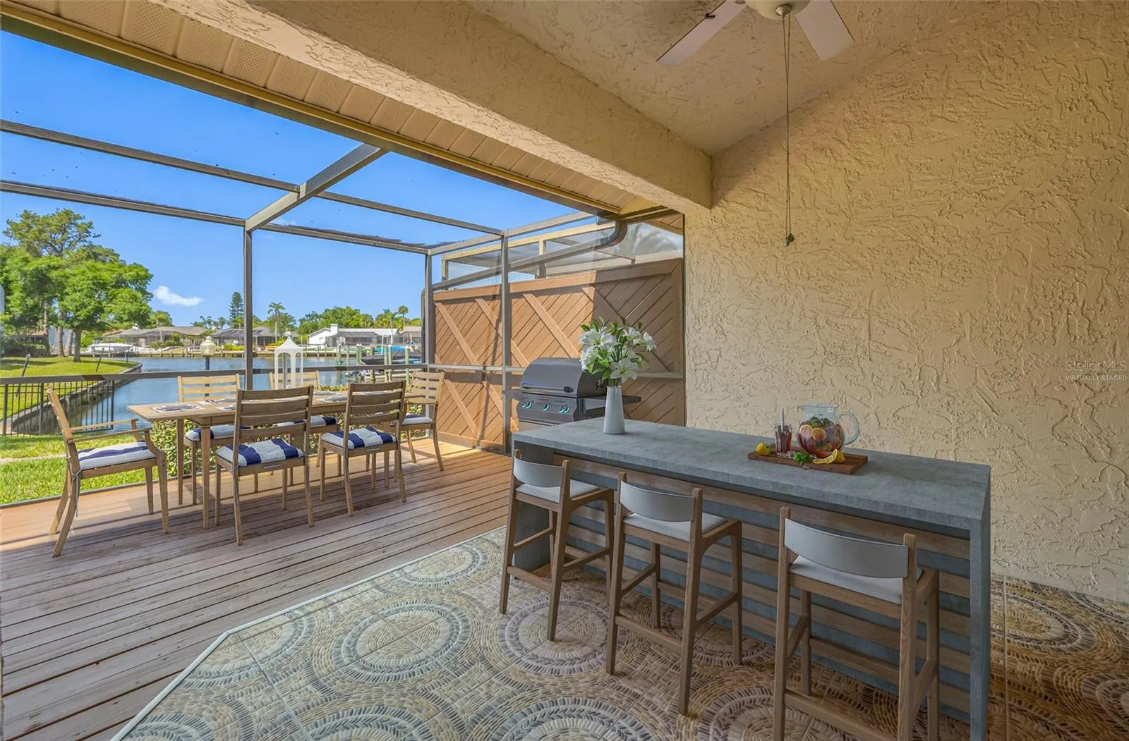 Virtually Staged Screened deck &amp; patio under cover