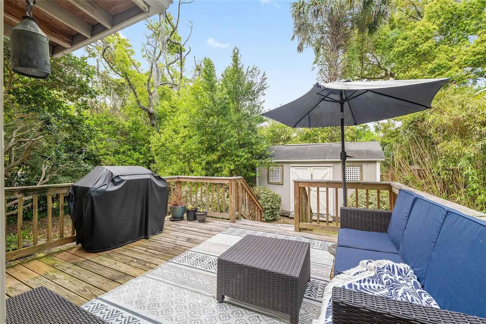 Deck overlooking backyard.