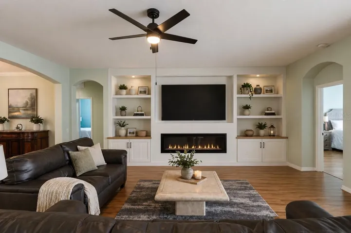 Virtually staged great room.