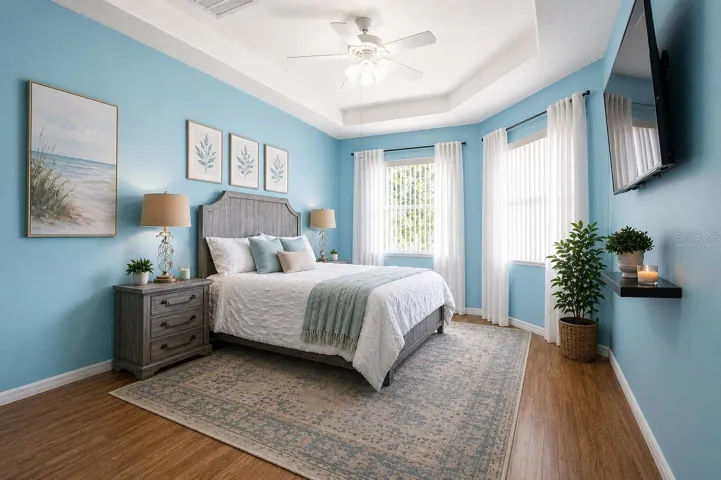 Virtually staged primary bedroom.