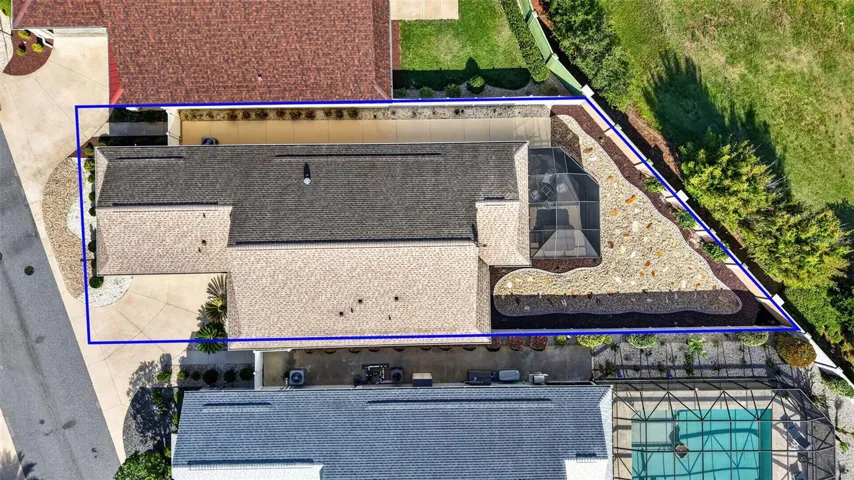 Aerial with Property Lines, Privacy Wall and Fencing, Stoned Landscaping, and ROOM FOR A POOL!