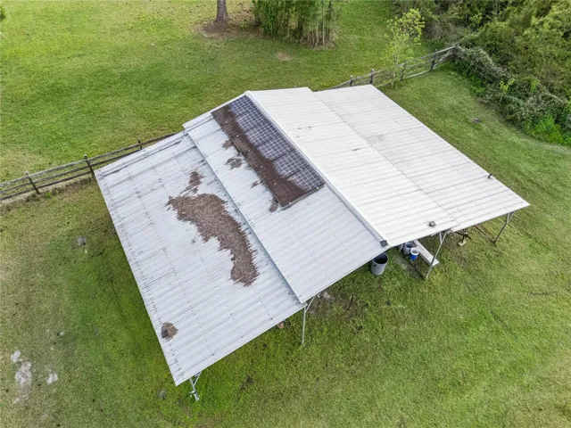 Overhead view of pole barn.