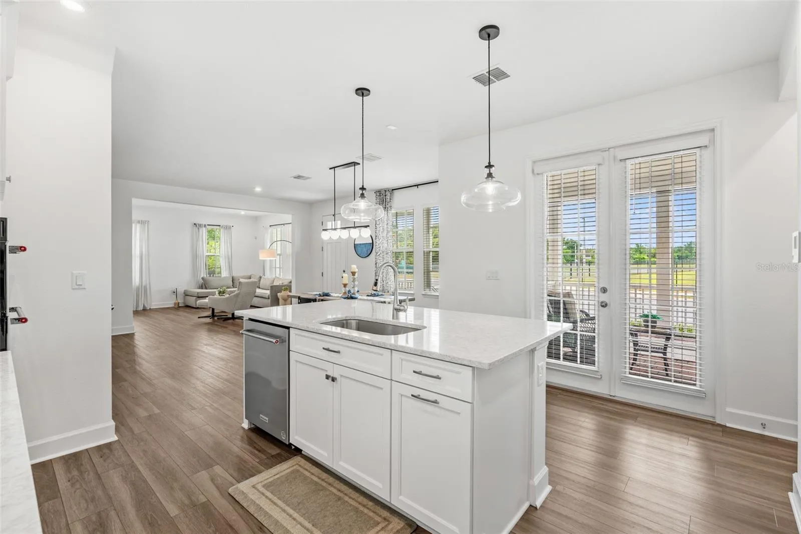 Kitchen view into Open living space