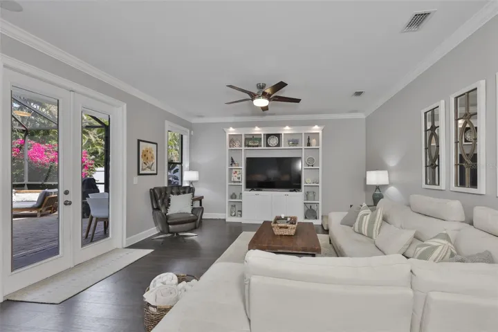 Family Room with French Doors Out to Pool