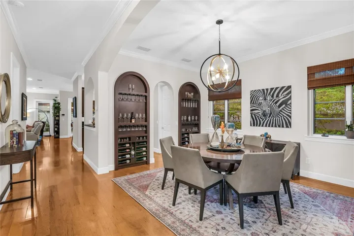 Dining room with custom built ins