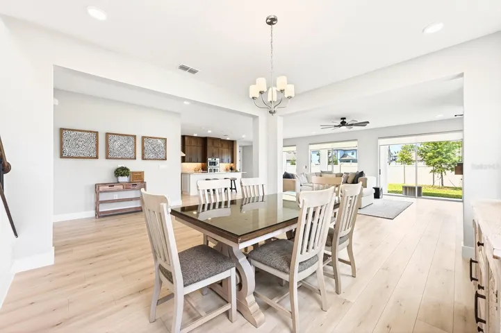Dining space is open to the living area.