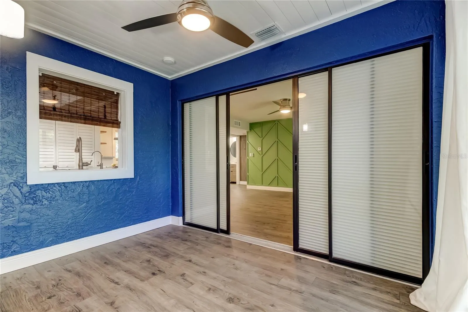 13. BONUS ROOM is Fully Enclosed, AC, Shiplap Ceiling Detail, Mini Blind Vinyl Applied to Sliders for Assured Privacy!