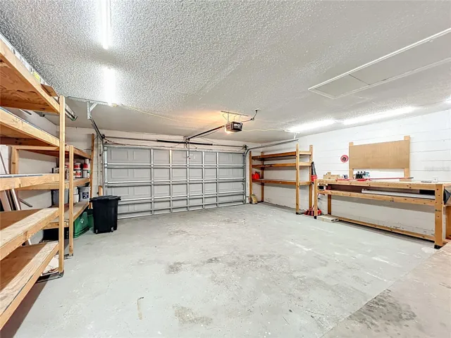 Garage with shelving and workbench