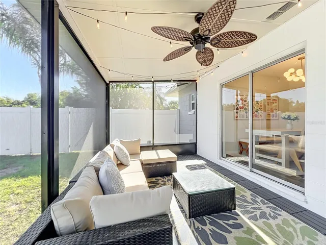 Ceiling Fan & bistro lights- perfect for entertaining