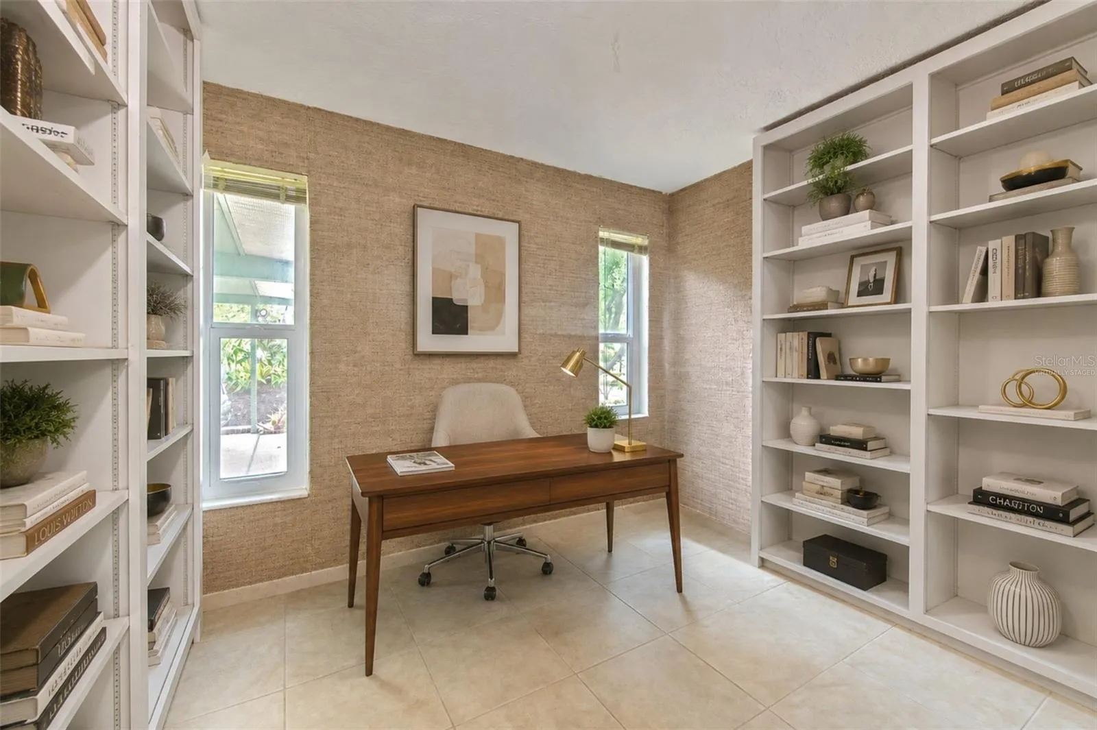 Virtually staged - Home Office w/ built in adjustable shelving