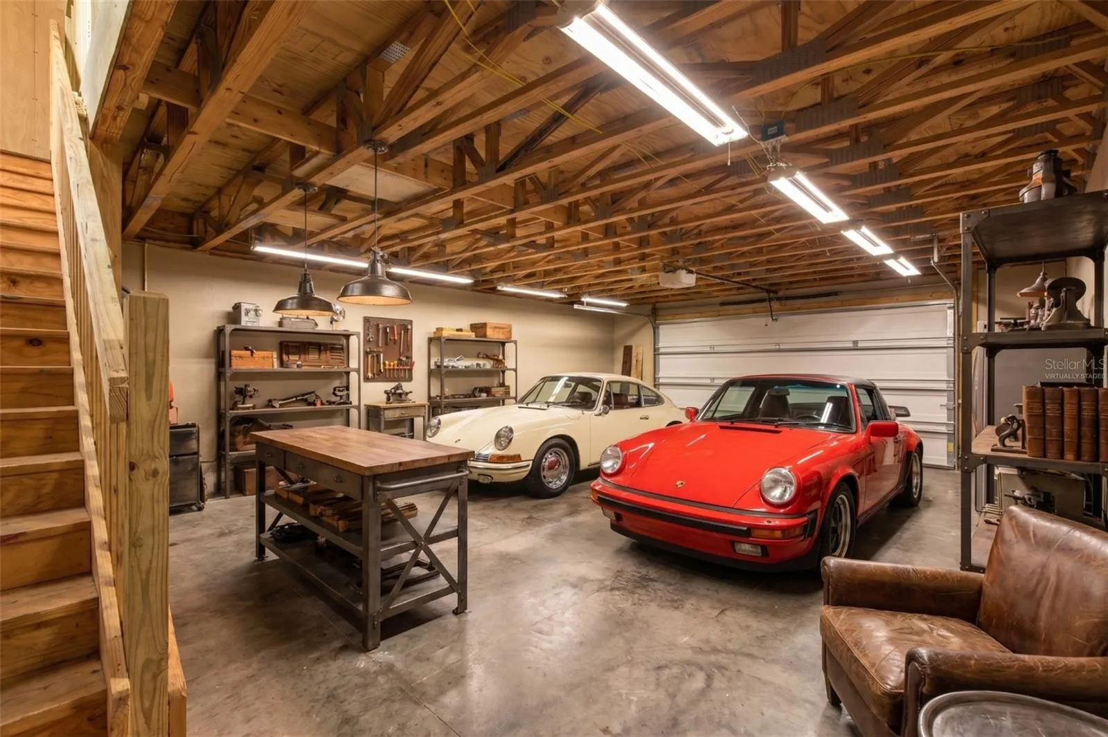 virtually staged - car collectors garage