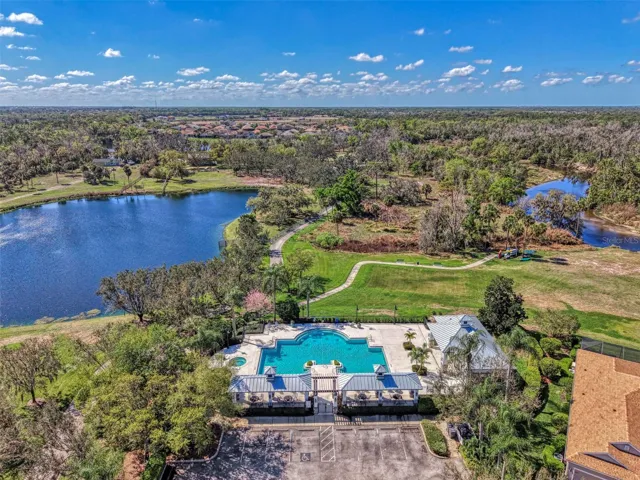 River's Reach Community Pool and Spa amenity center with sidewalks, trails and fishing.