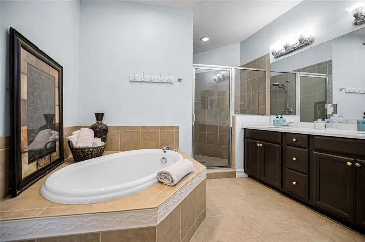 Garden tub with separate shower, and linen closet