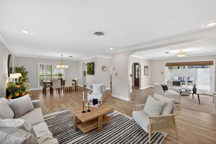 Living room opens to dining room