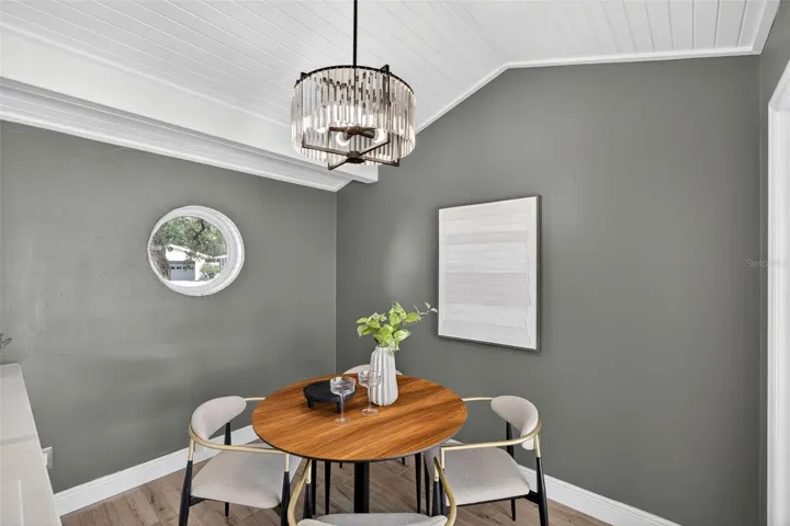 Eat-in space with vaulted ceilings