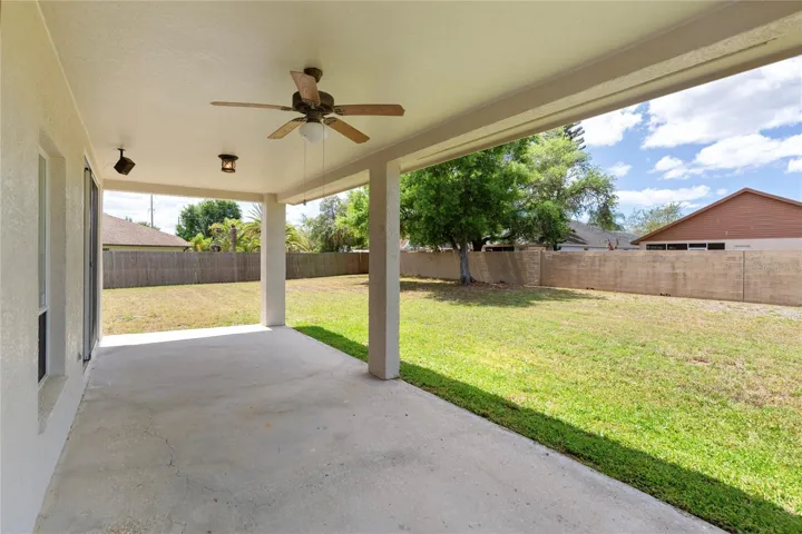 Double ceiling fans and outdoor sound system.