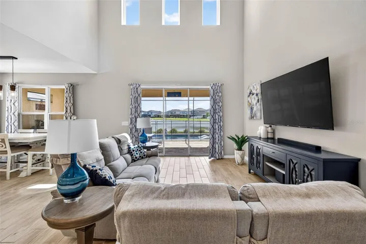 Two story high ceiling in the main living area brings in natural light all day.