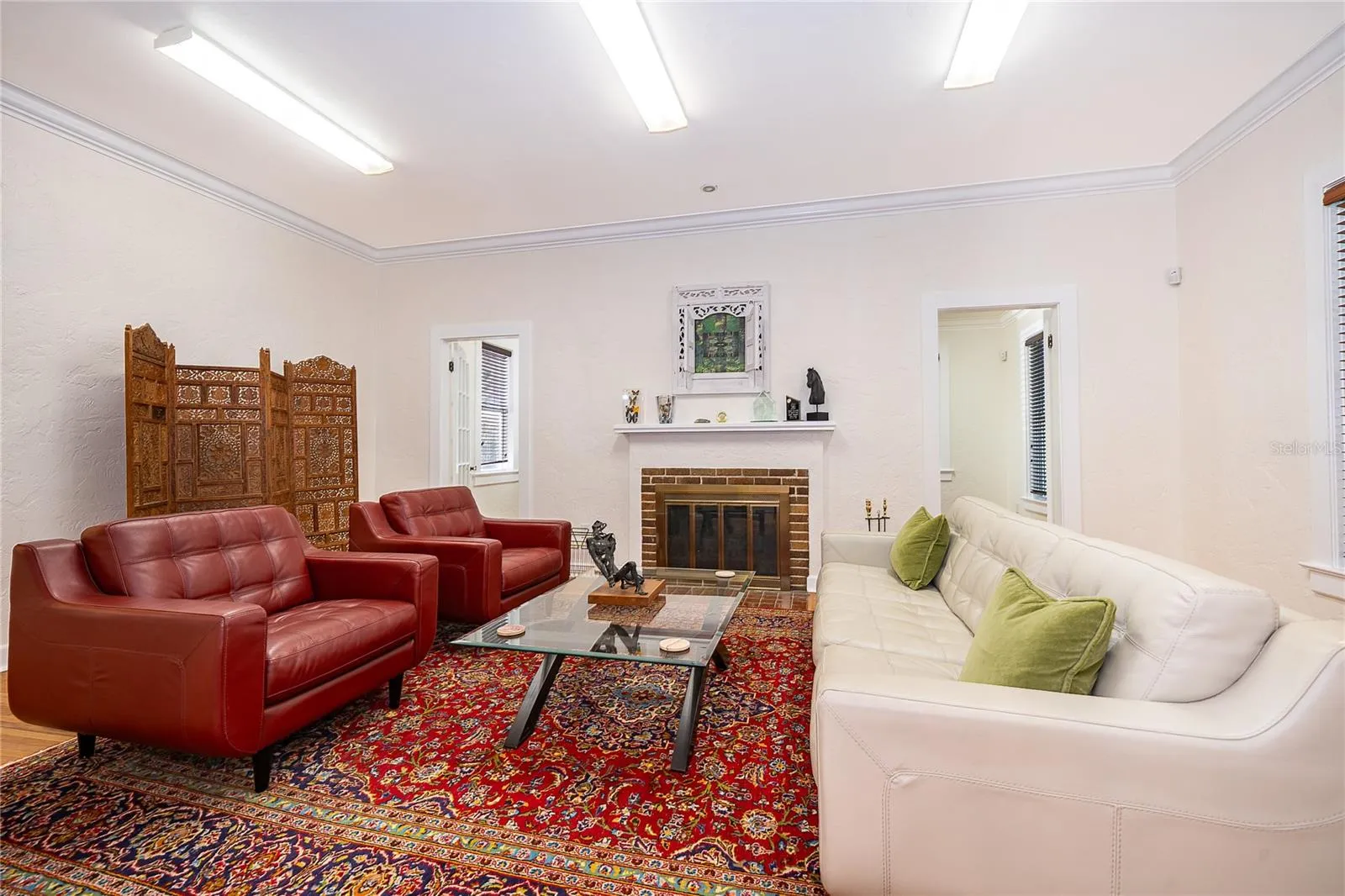 Lobby with fireplace