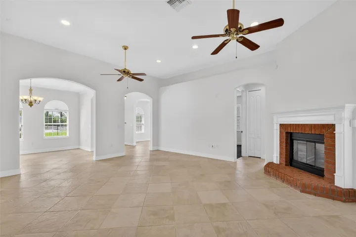Family Room with Corner Fireplace