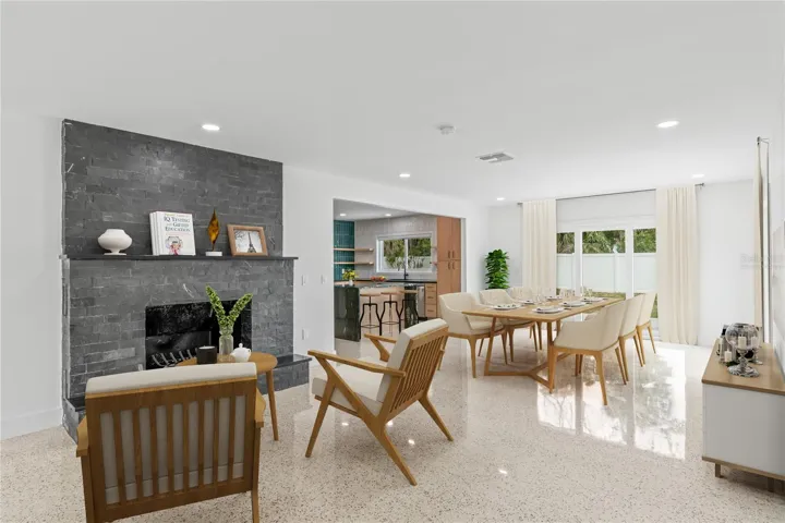 Virtually Staged Fireplace and Dining Room