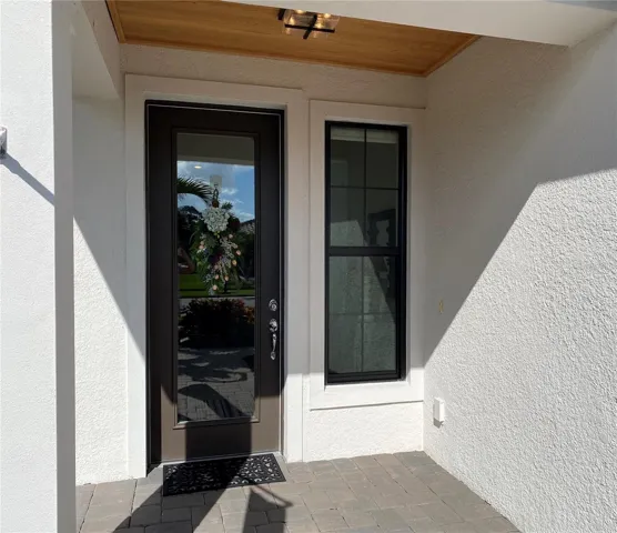 Front Door with custom cypress ceiling and new lighting fixture