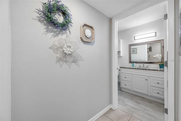 Hall between bathroom and bedroom