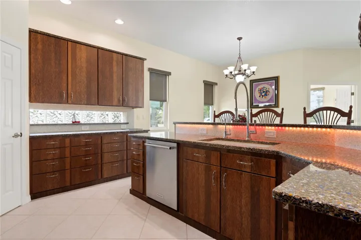 Kitchen with lighted counter