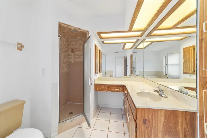 Primary bathroom with makeup counter