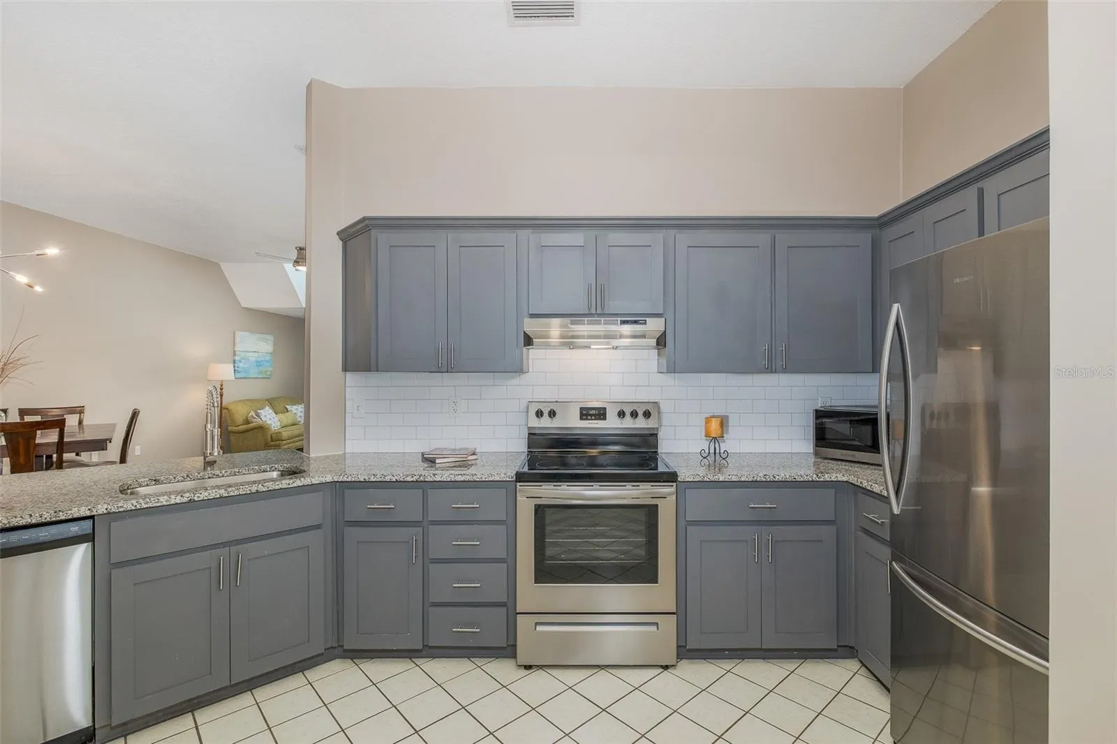 Kitchen open to Living area