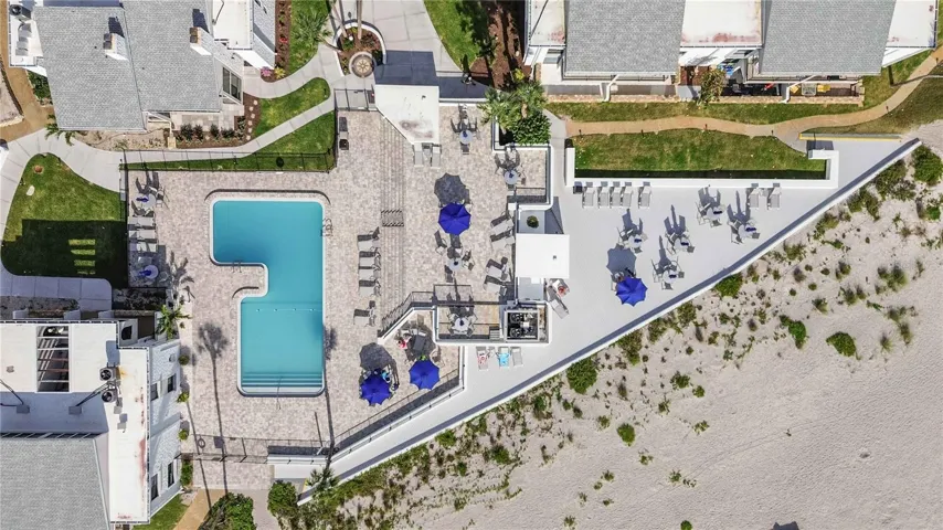 Ariel view of pool area and beach