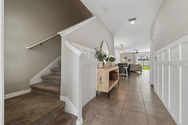 Enter to a beautiful view and quick ability to go right up stairs.