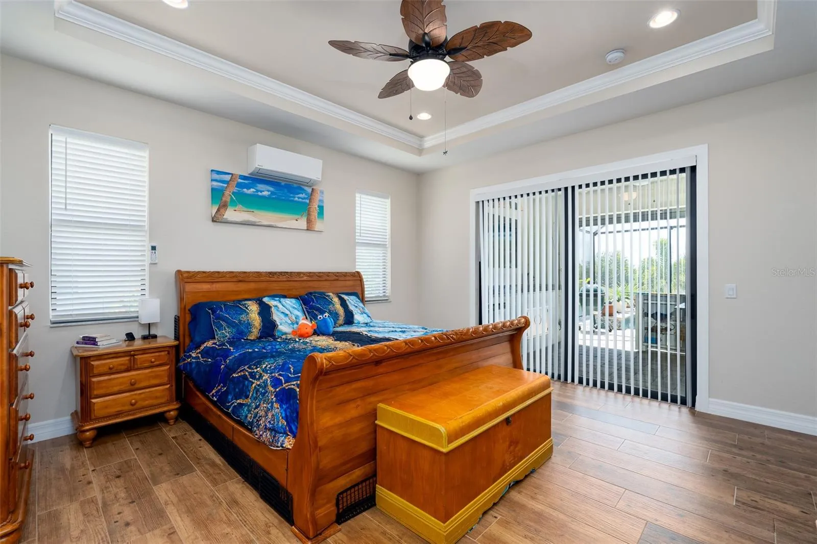 Primary Bedroom, Tray ceiling fan and Mini Split AC