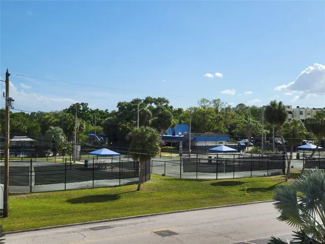 Tennis club and restaurant across the street