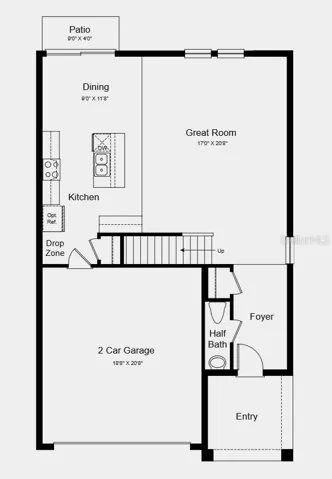 First Floor Plan - Additional Highlights Include: electric laundry package, GE refrigerator, and whole house blinds