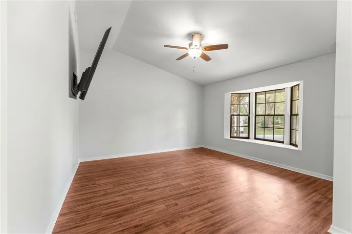 living room with bay window