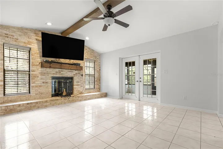 view of family room looking out to sun room