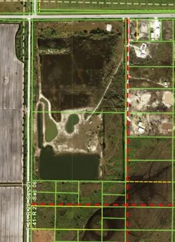 The 7.5 acre is 990 feet east to west and is seen above with a light yellow outline with a red dashes access from SR74.