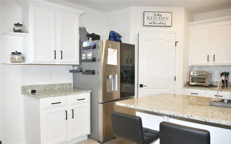 Kitchen with corner shelving