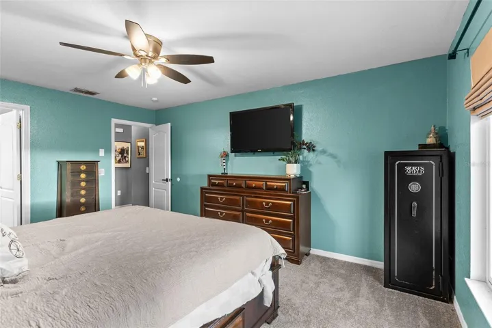 Close-up of the plush, newly installed carpets in the master suite.