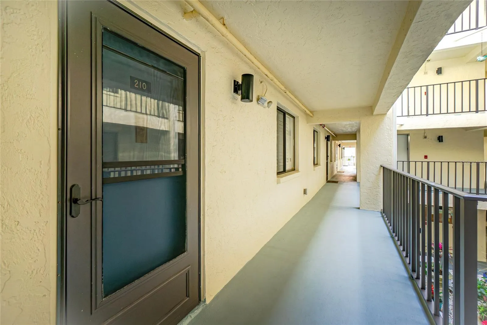 Elevator in background to the right.