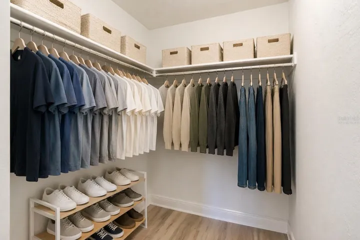 Walk-in closet virtually staged
